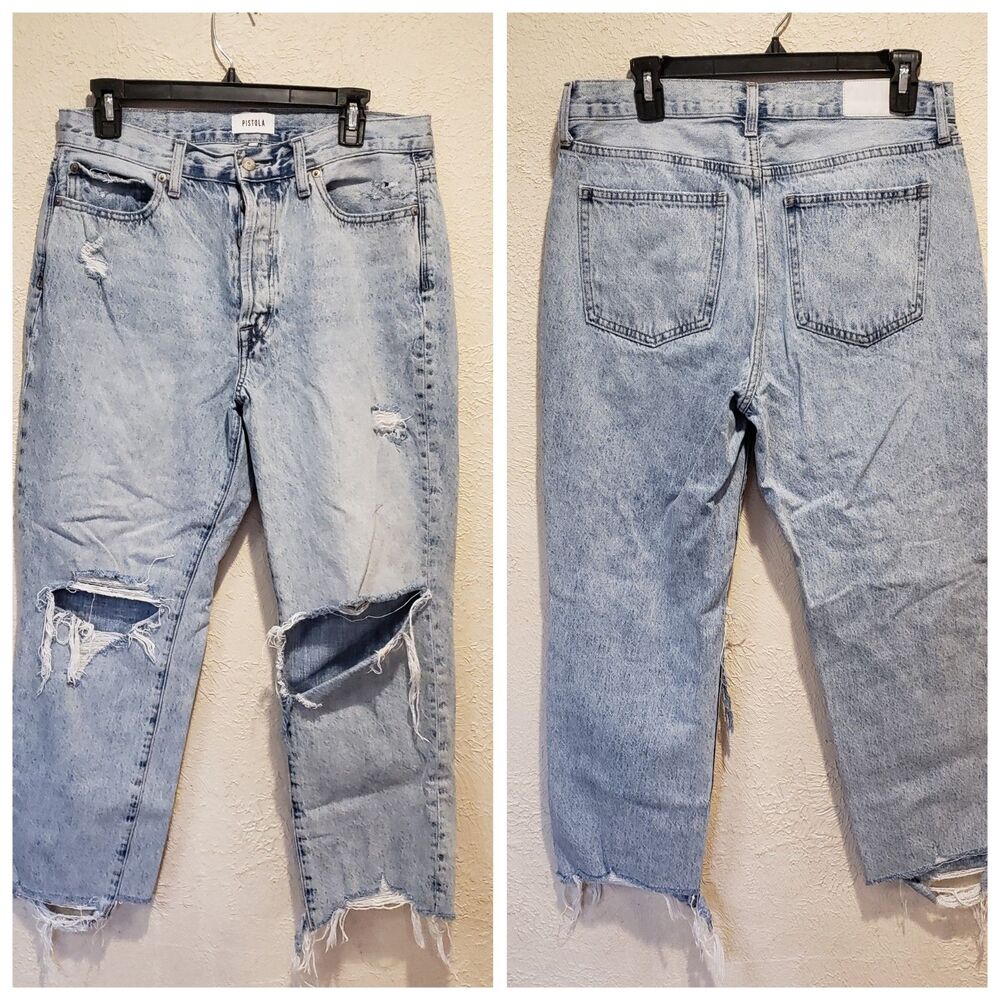 Pistola Presley High Rise Relaxed Roller Jeans Distressed Womens Size 30 Blue